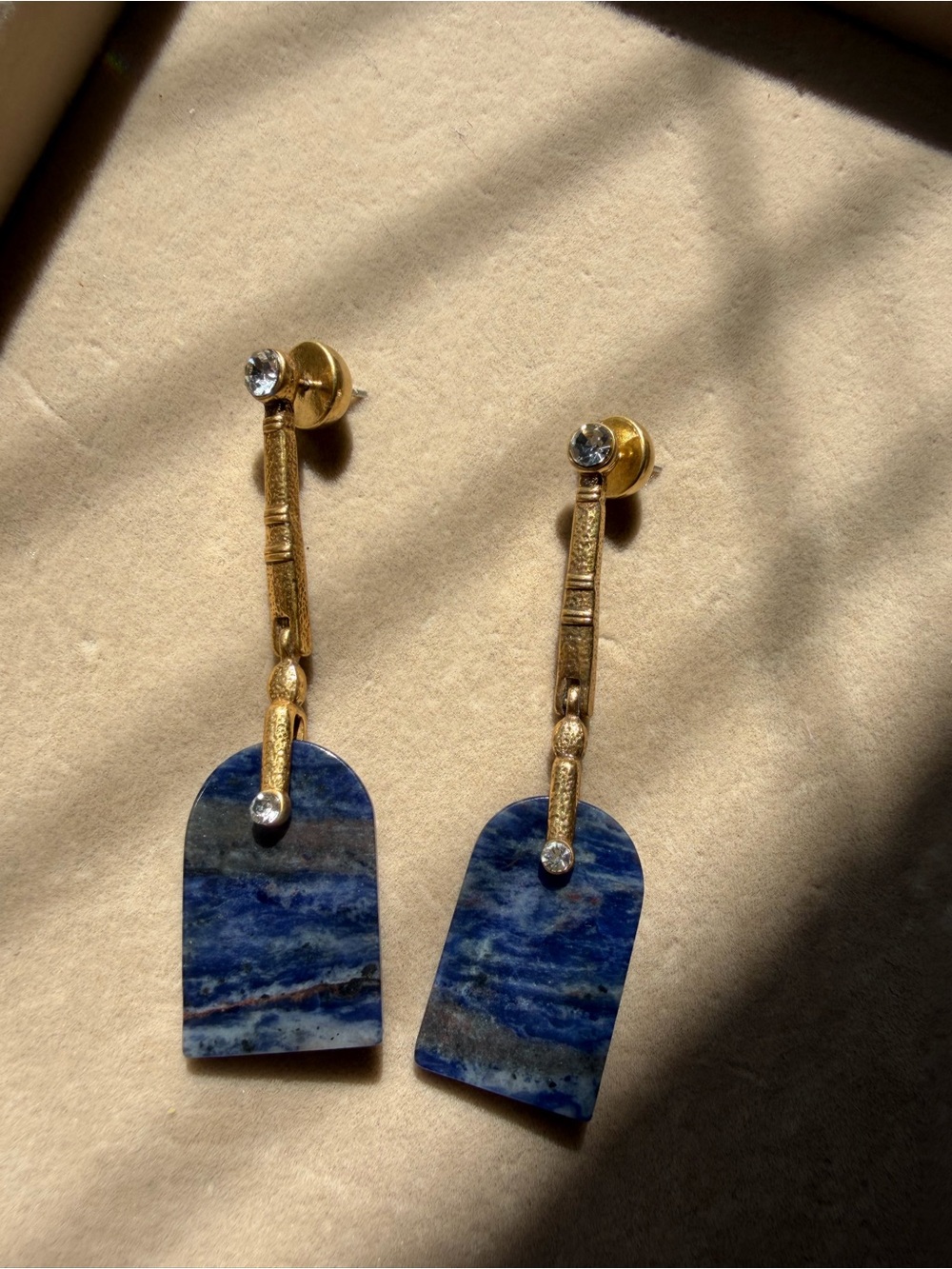 Gold & Blue Stone Drop Earrings - Women Jewelry